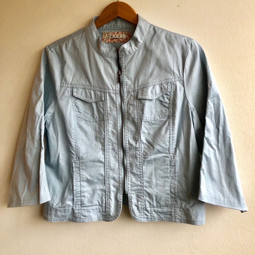 CAbi Size S Light Blue Khaki Jacket Zip Up